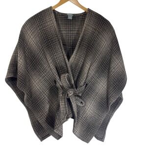Ann Taylor Women Wool Blend Plaid Cape Poncho‎ Wrap Belted Shawl Ruana Size M